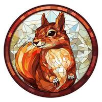 Squirrel Stained Glass window illustration art Sunglass circle shape vector background photo