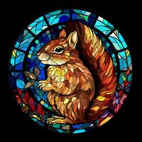 Squirrel Stained Glass window illustration art Sunglass circle shape vector background photo
