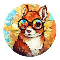 Squirrel Stained Glass window illustration art Sunglass circle shape vector background photo