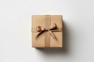 Square gift box with a bow on a white background. AI-Generated photo