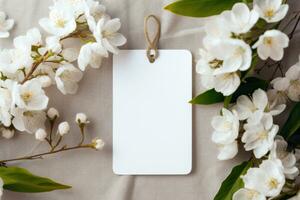 A mock-up of a white tag in white colors, an invitation to a wedding. AI generated photo