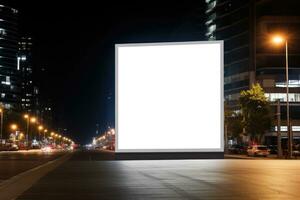 Billboard for advertising at night in the city. AI-Generated photo