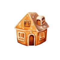 Cute cartoon christmas gingerbread house. Watercolor gingerbread house photo