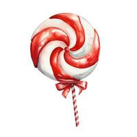 Watercolor christmas red lollipop on white background photo