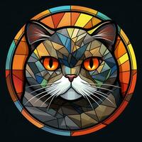 There is a Cat Face Stained Glass illustration art circle shape vector generative ai photo