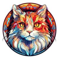 There is a Cat Face Stained Glass illustration art circle shape vector generative ai photo