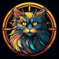 There is a Cat Face Stained Glass illustration art circle shape vector generative ai photo