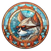 There is a Cat Face Stained Glass illustration art circle shape vector generative ai photo