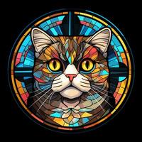 There is a Cat Face Stained Glass illustration art circle shape vector generative ai photo