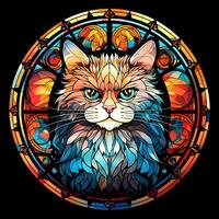 There is a Cat Face Stained Glass illustration art circle shape vector generative ai photo