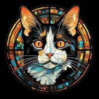 There is a Cat Face Stained Glass illustration art circle shape vector generative ai photo