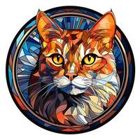 There is a Cat Face Stained Glass illustration art circle shape vector generative ai photo