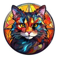 There is a Cat Face Stained Glass illustration art circle shape vector generative ai photo