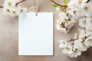 un Bosquejo de un blanco etiqueta en blanco colores, un invitación tarjeta para un boda.. ai generado foto