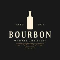 Bourbon whiskey logo design with luxury retro vintage decoration. for labels, badges, bars, restaurants. vector