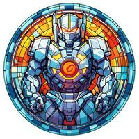 Action Robot Stained Glass window illustration art circle shape vector generative ai photo