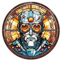 Action Robot Stained Glass window illustration art circle shape vector generative ai photo