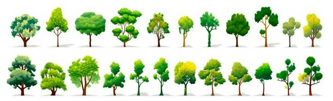 Set of various trees on white - AI generated image photo