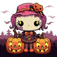 Halloween Spooky Hello Kitty. AI Generated. photo