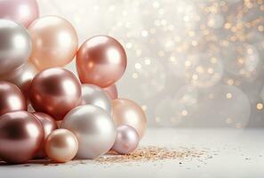 pink silver and gold balloons on a light background photo