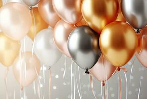 pink silver and gold balloons on a light background photo