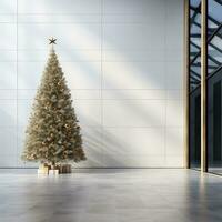 Decorated bright Christmas tree large in a shopping center photo
