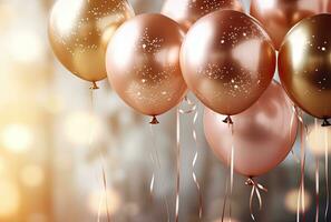 pink silver and gold balloons on a light background photo