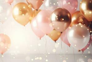 pink silver and gold balloons on a light background photo