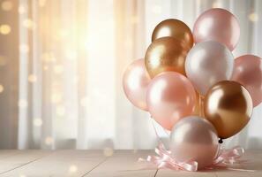 pink silver and gold balloons on a light background photo
