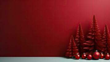 Red Christmas tree on a red background photo