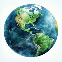 Watercolor Earth planet isolated photo