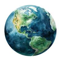 Watercolor Earth planet isolated photo