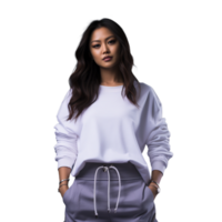 ai generativ asiatisch Modell- im beiläufig Outfit ausstrahlen ein warm Lächeln transparent Hintergrund png