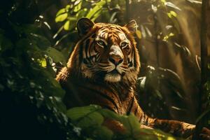 Majestic leopard Resting Under Jungle Tree AI Generative photo