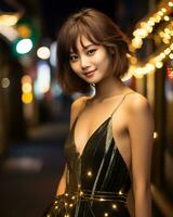 Beautiful asian girl wearing glamour silk dress AI Generative photo