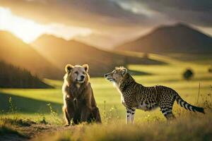 the cheetah and the bear. AI-Generated photo