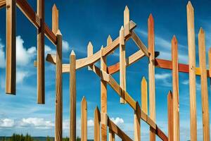 a wooden fence with many wooden sticks. AI-Generated photo