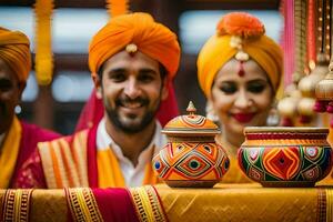 indio Boda ceremonia en Delhi. generado por ai foto