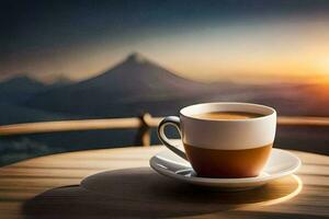 coffee, the sun, mountains, coffee, cup, hd wallpaper. AI-Generated photo