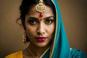 a beautiful indian woman wearing a sari. AI-Generated photo