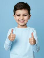 Happy European kid in casual clothing against a neutral background AI Generative photo