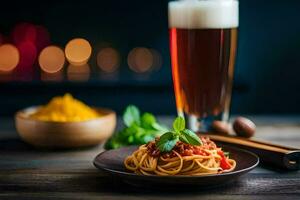 spaghetti with tomato sauce and spices on a plate. AI-Generated photo