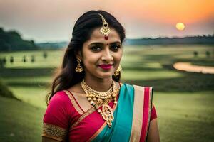 a beautiful indian woman in a sari. AI-Generated photo