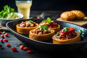 small stuffed breadsticks with vegetables and pomegranate. AI-Generated photo