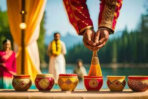 indio Boda ceremonia en Canadá. generado por ai foto