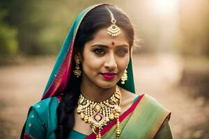 a beautiful indian woman in traditional attire. AI-Generated photo