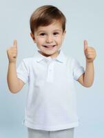 Happy European kid in casual clothing against a neutral background AI Generative photo