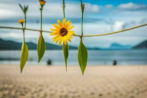 sunflower on a wire. AI-Generated photo