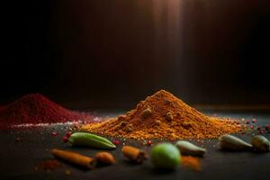 spices and spices on a black background. AI-Generated photo