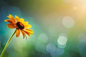 a single yellow flower is in the foreground of a blurred background. AI-Generated photo